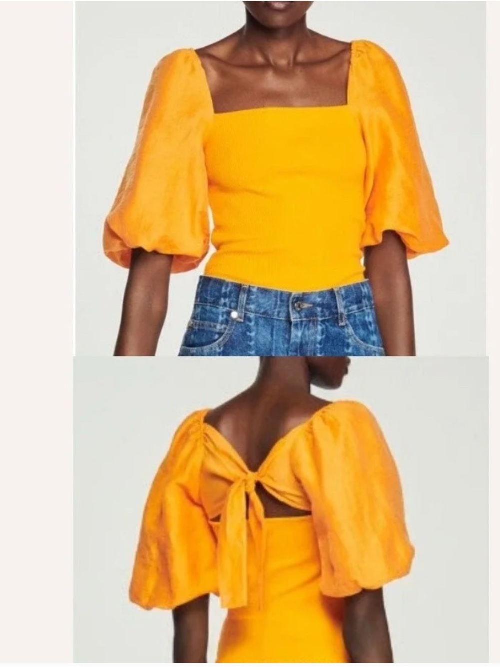 Women’s Puff-Sleeve Square Neck Top - Orange NWT